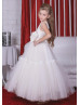 Ivory Lace Tulle Flower Girl Dress With Big Flower